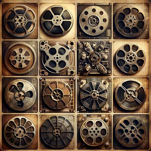 A grid showing different types of vintage film canisters